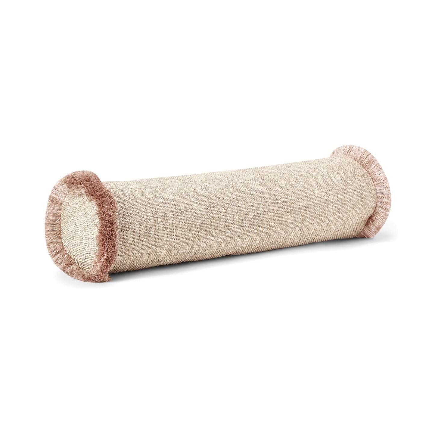Pillow cover - The Cigar Pillow Case - Quilted light beige with pink Champagne fringe