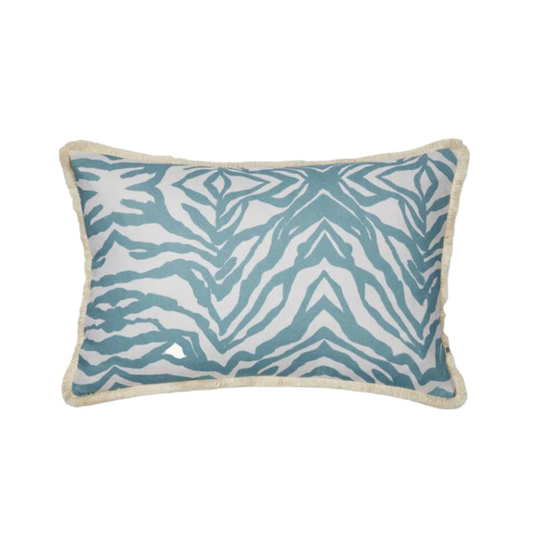 Zebra Blue Linen Cushion