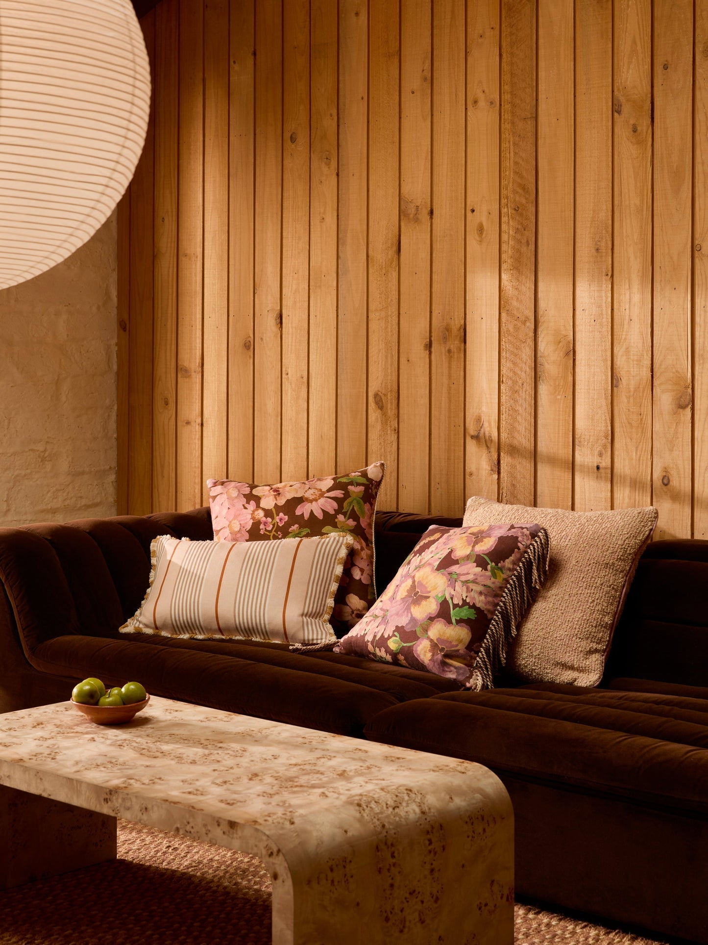 Mountain Floral Cocoa Linen Cushion