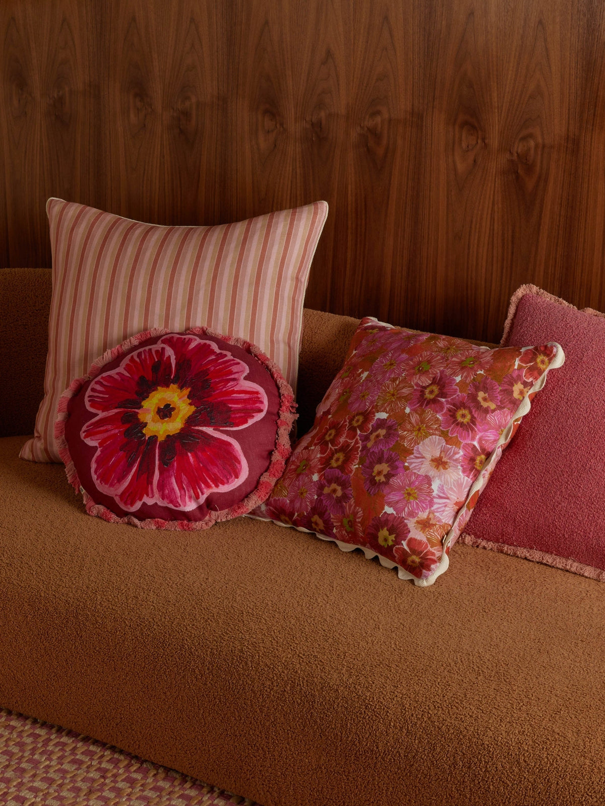 Garden Stripe Pink Linen Cushion