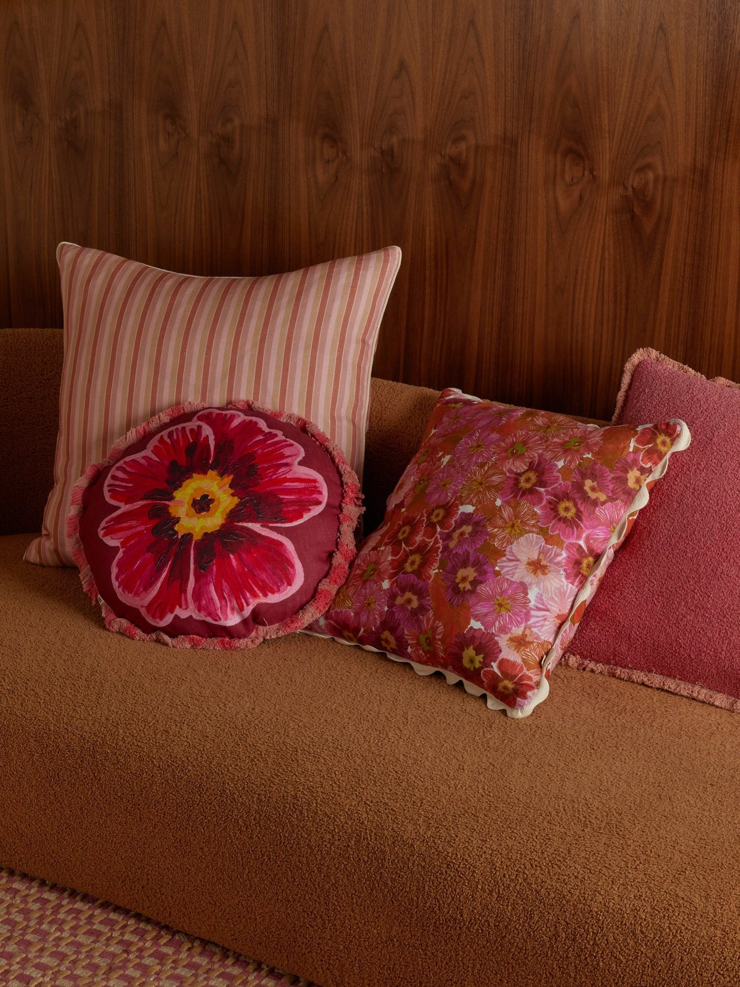 Garden Stripe Pink Linen Cushion