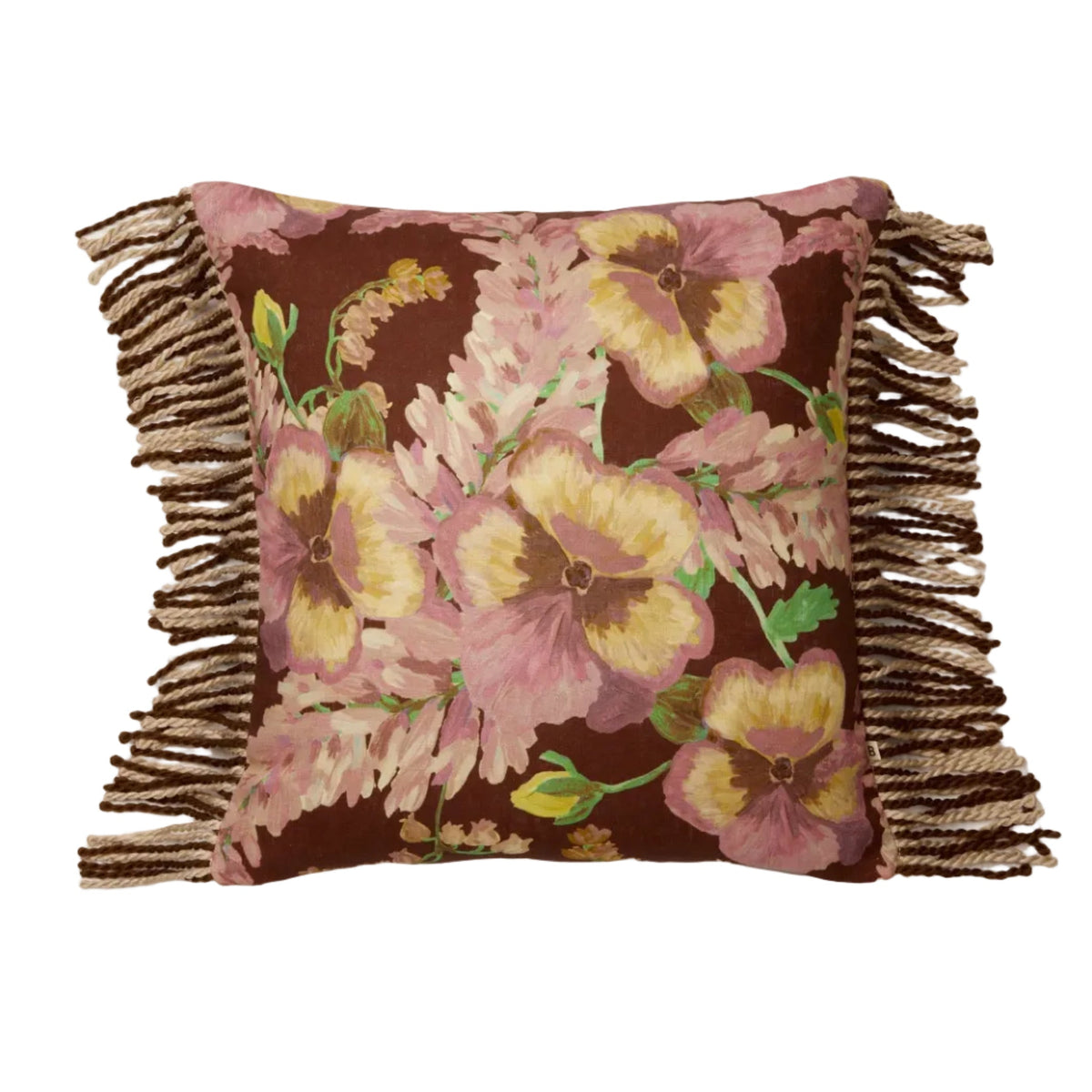 Mountain Floral Cocoa Linen Cushion