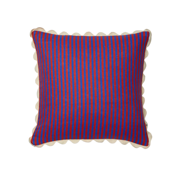 Pinstripe Red Blue Linen Cushion