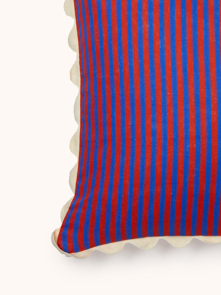 Pinstripe Red Blue Linen Cushion