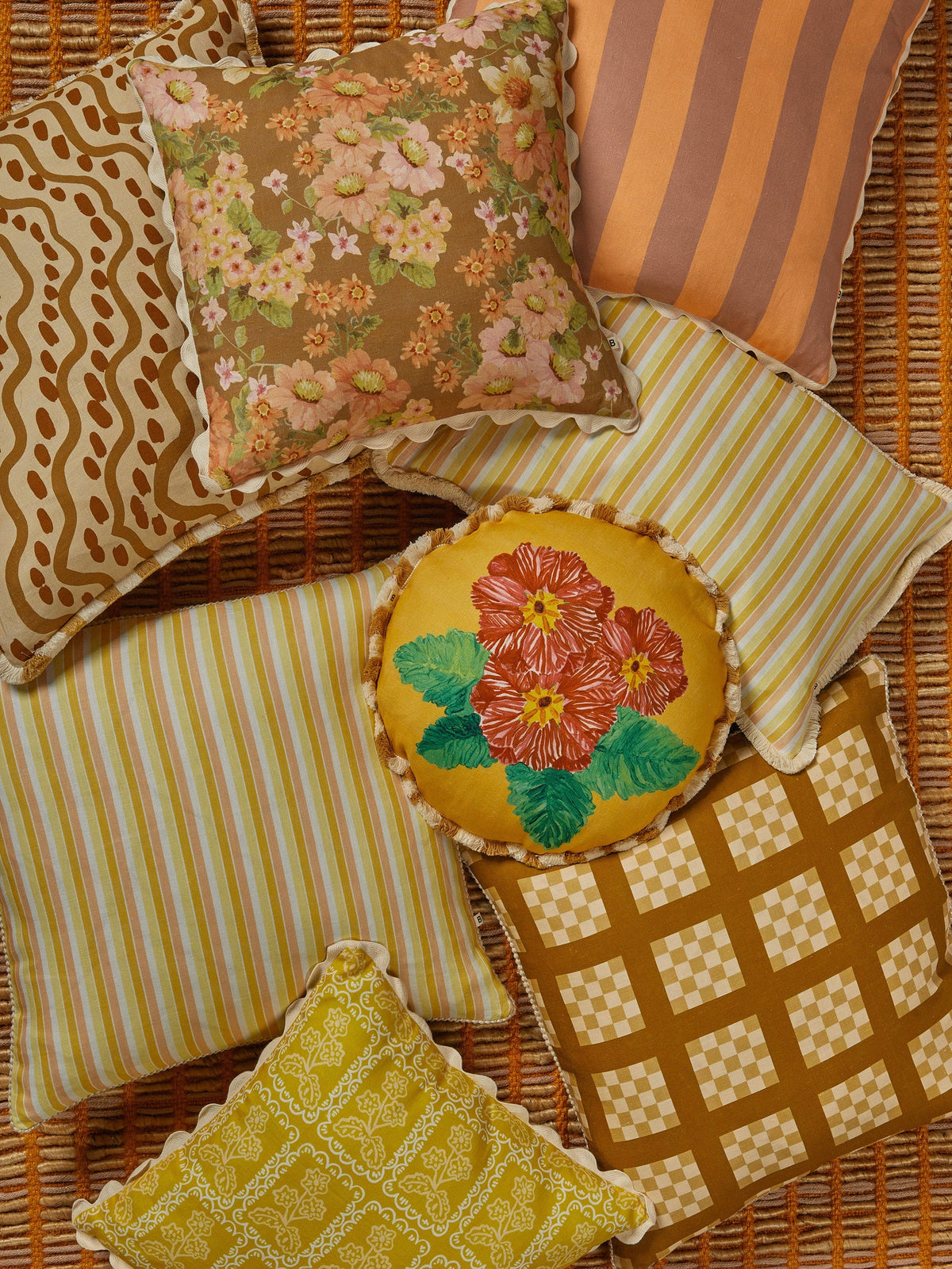 Garden Stripe Yellow Linen Cushion