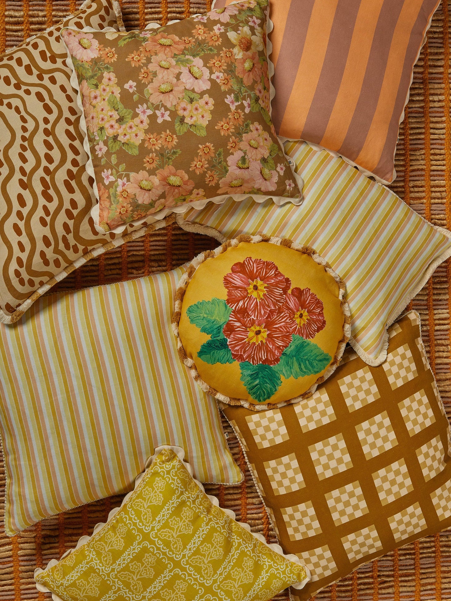 Garden Stripe Yellow Linen Cushion