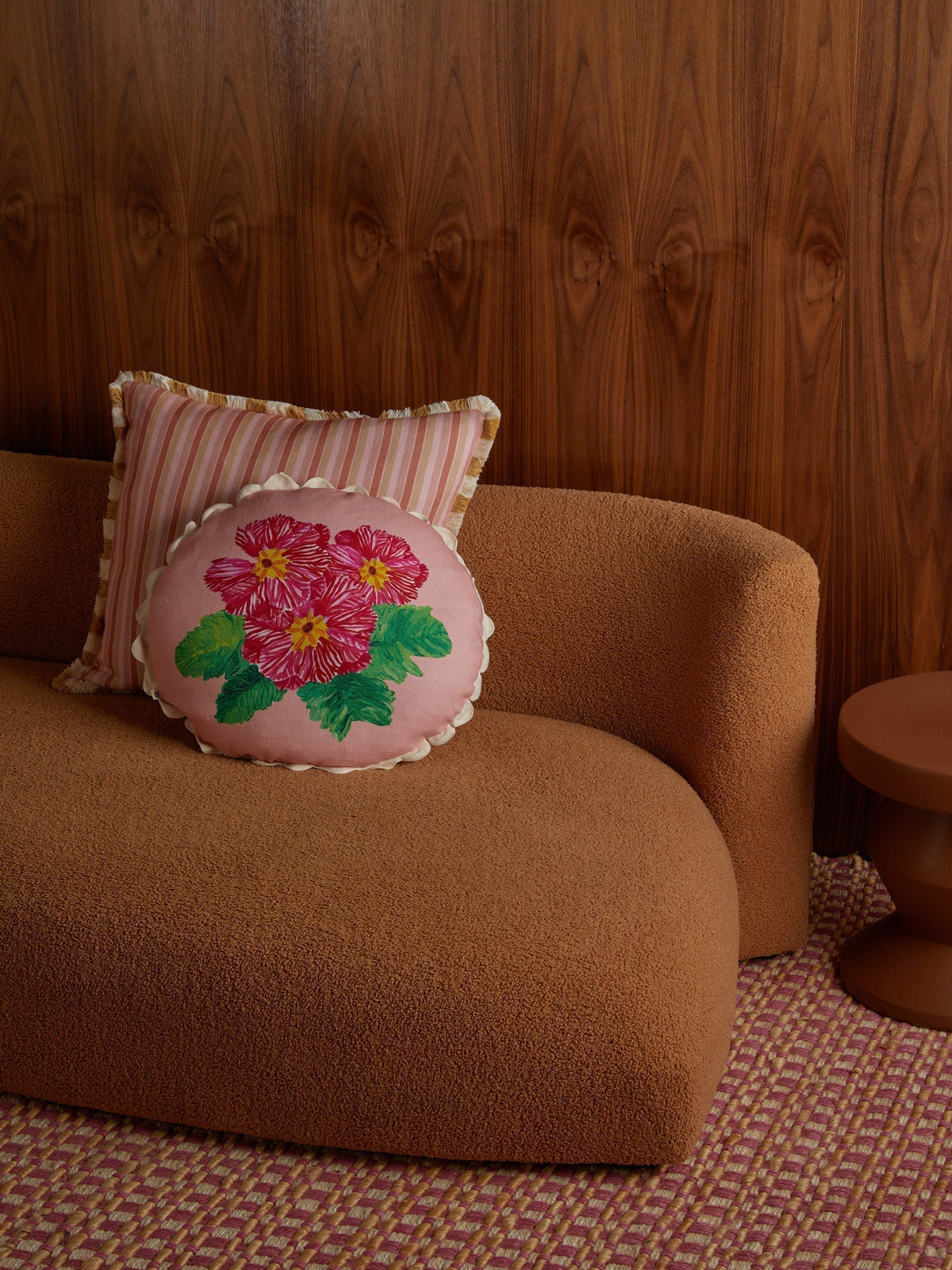 Garden Stripe Pink Linen Cushion