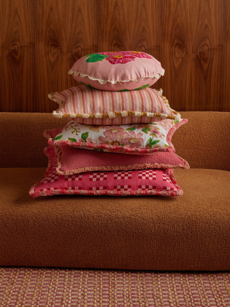 Lattice Pink Linen Cushion