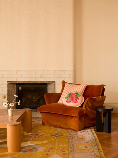 Garden Stripe Pink Linen Cushion