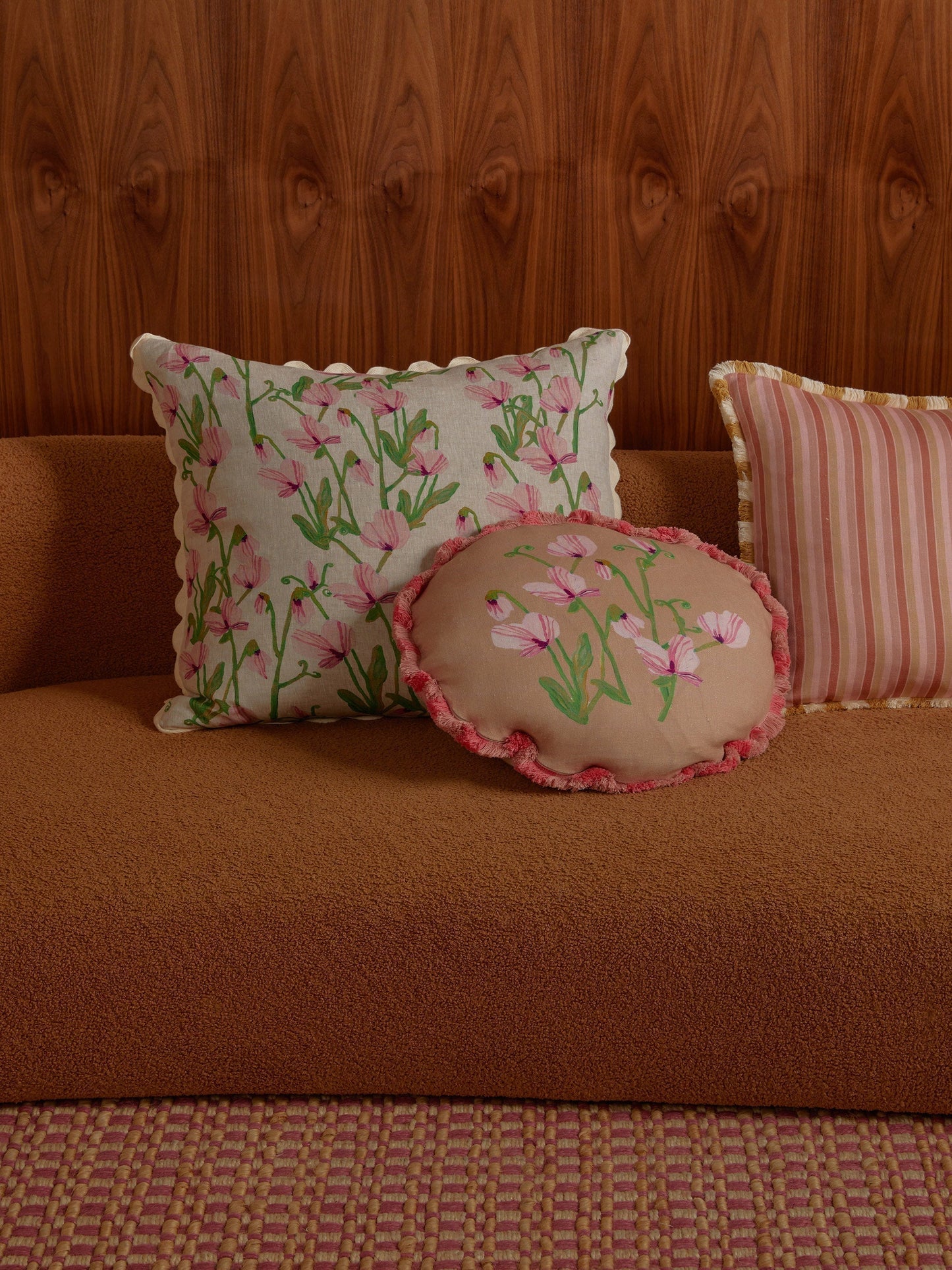 Garden Stripe Pink Linen Cushion