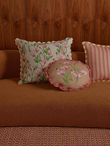 Garden Stripe Pink Linen Cushion