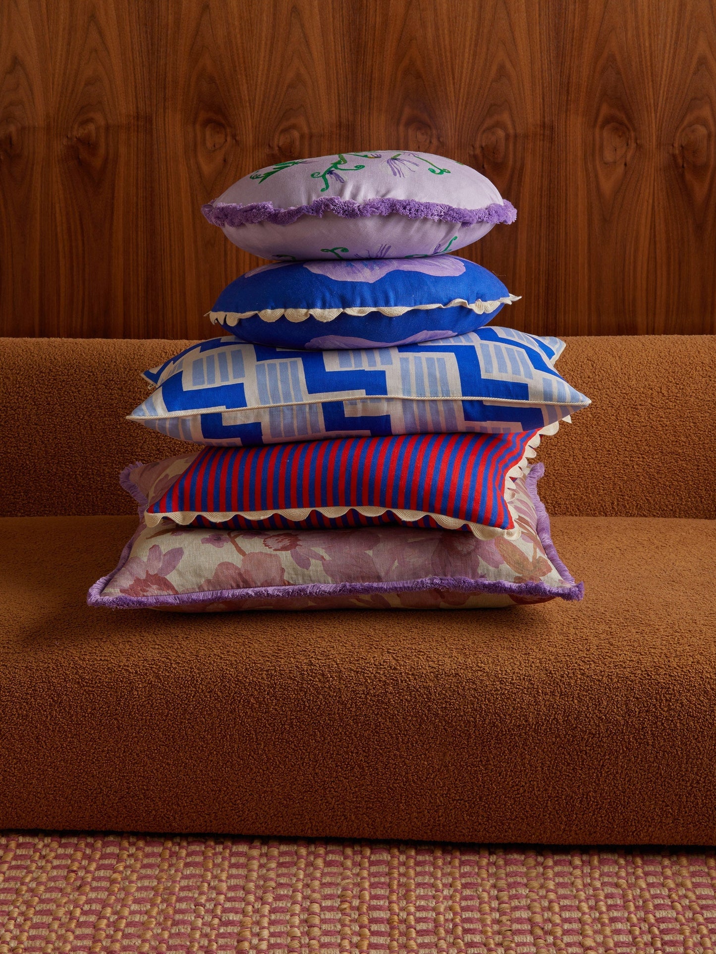 Pinstripe Red Blue Linen Cushion