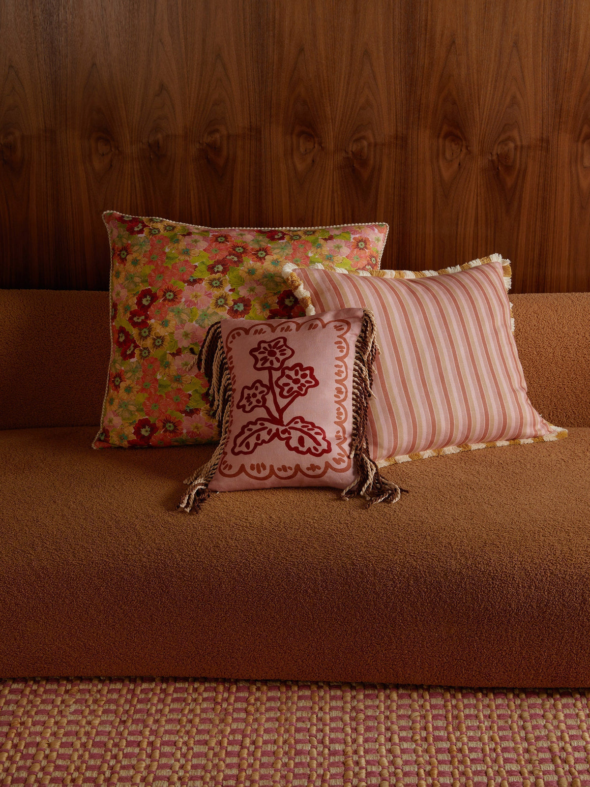Garden Stripe Pink Linen Cushion
