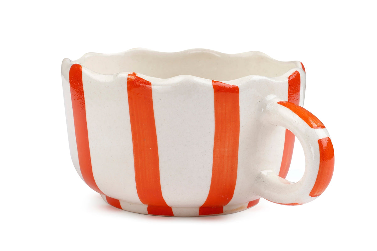 Ceramic Wavy Orange Coffee Cup, 2.9x3.9 Inches Set of 2 - Casa Amarosa