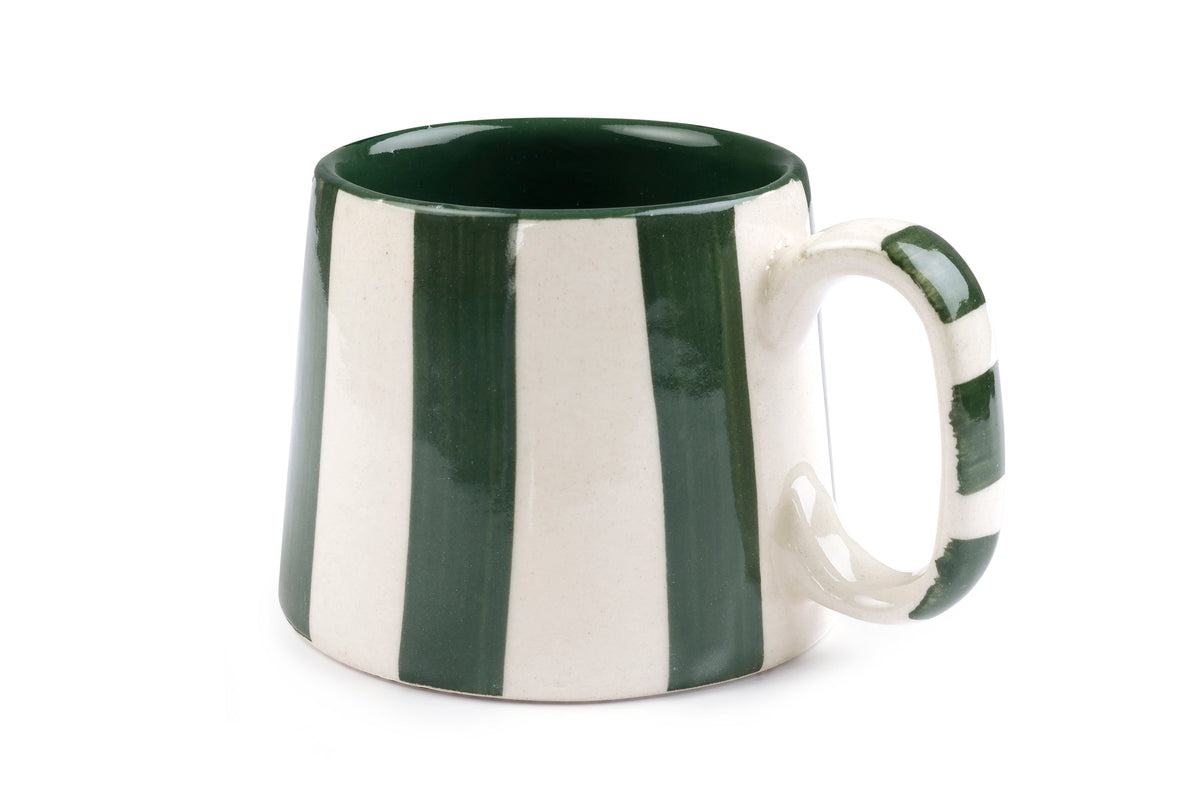 Ceramic Olive Stripe Coffee Cup, 220ml Set of 4 - Casa Amarosa