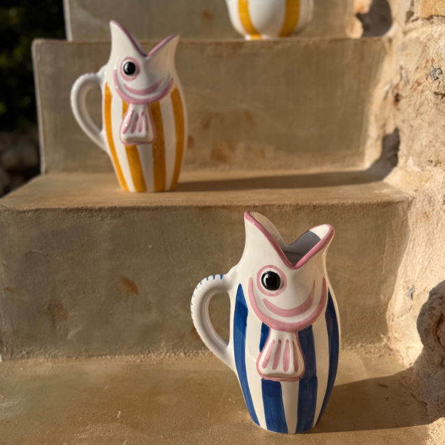 Amico Fish Carafe with Blue Stripes