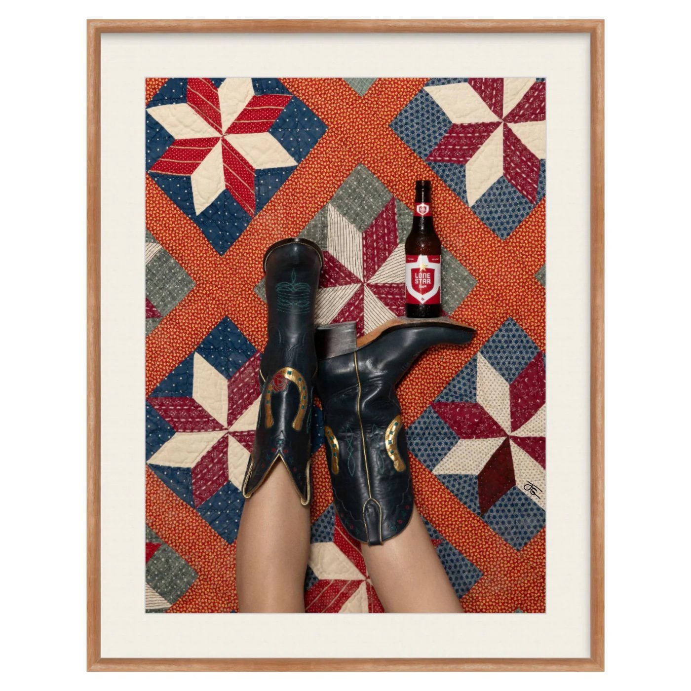 Round Top Lady with a Lone Star Beer Framed Print