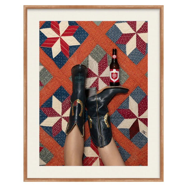 Round Top Lady with a Lone Star Beer Framed Print