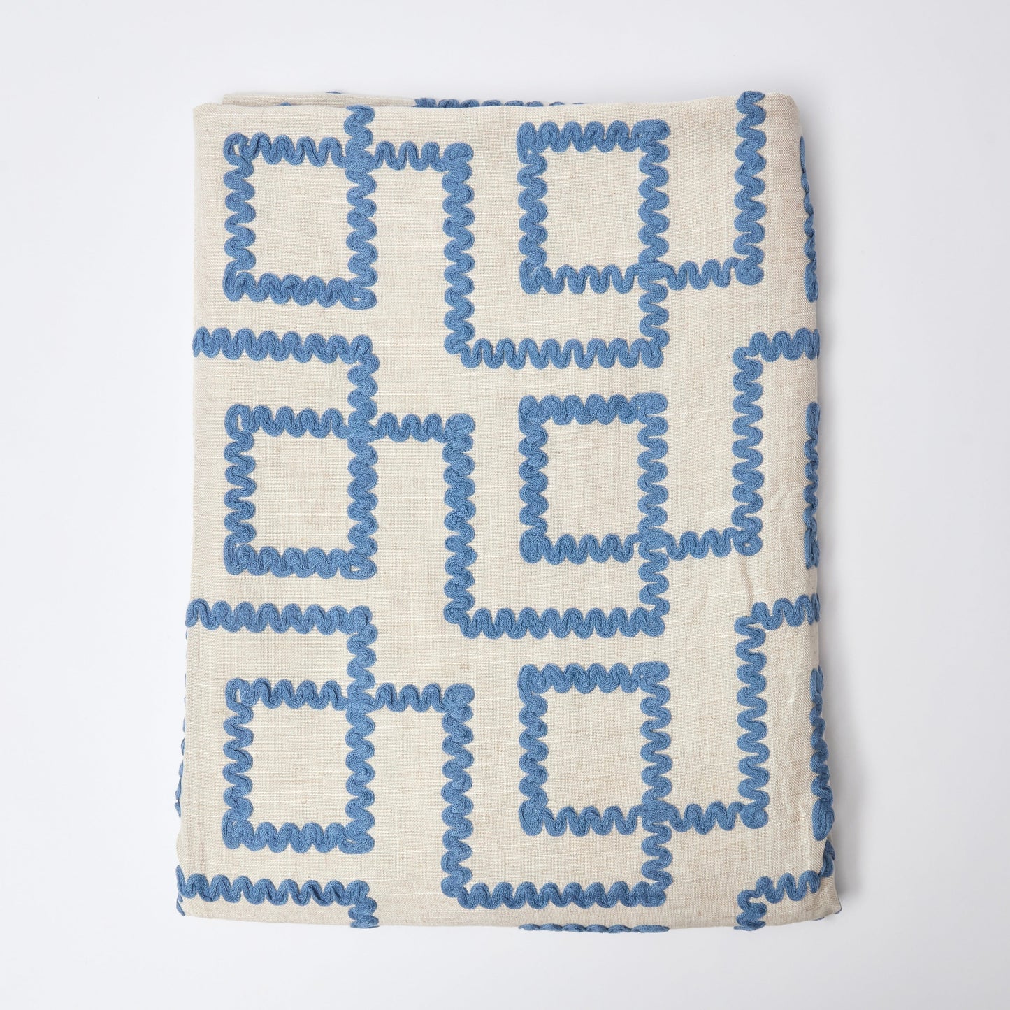 Blue Rickrak Linen Tablecloth