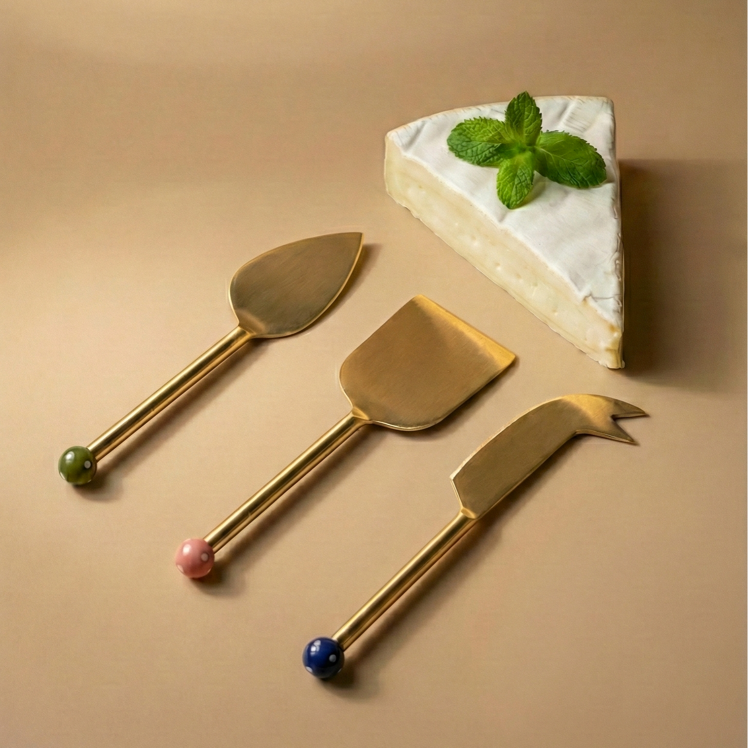 Brass Finish Cheese Knife Set , (Set of 3) - 6.5 x 2 Inches