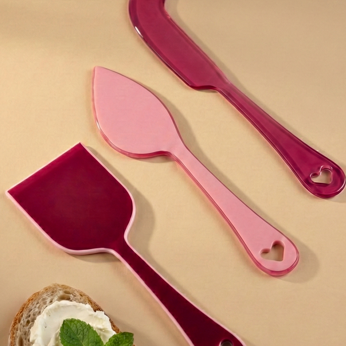Enamel Cheese Knife Set Pink Set of 3 6.2x2 Inches - Casa Amarosa