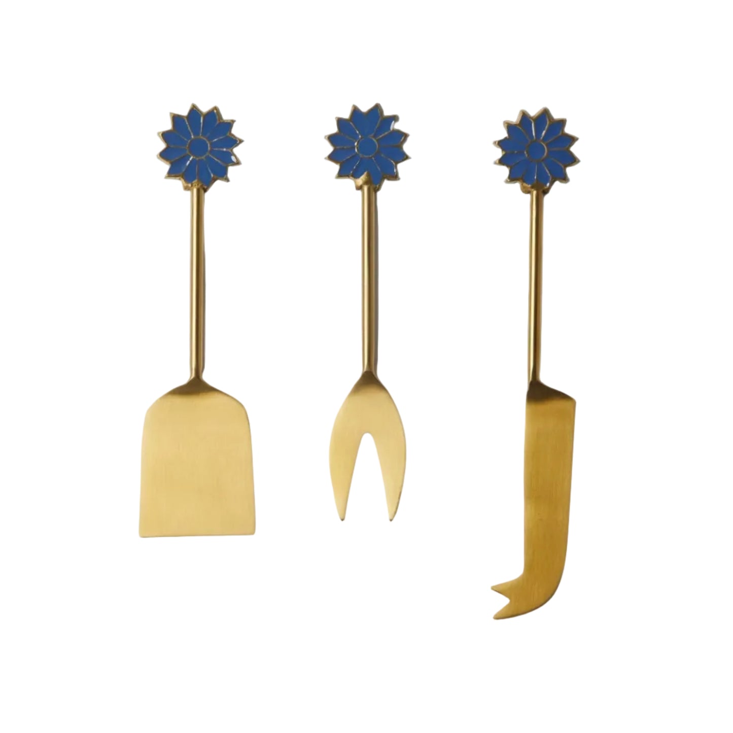 Petal Blue Brass Cheese Knife Set