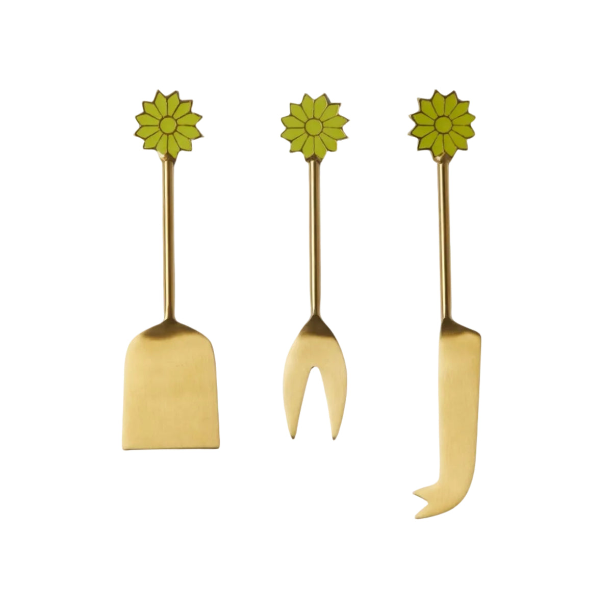 Petal Green Brass Cheese Knife Set