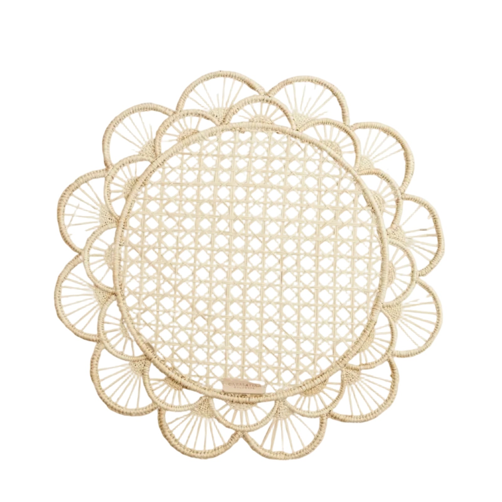 Margarita placemat in natural, handwoven iraca palm, styled on a table