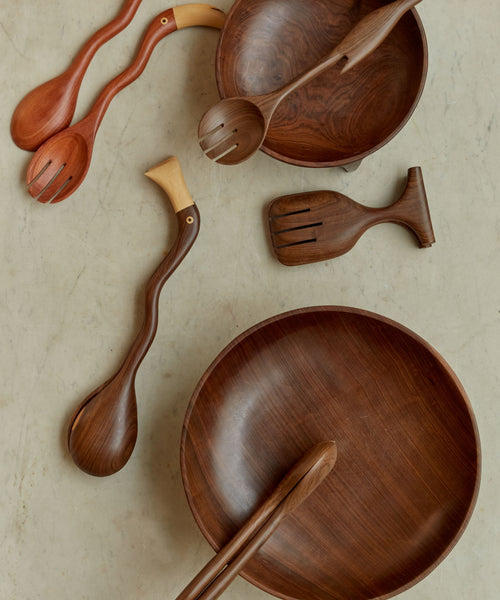New Moon Lara carved wood bowl, sculptural side view