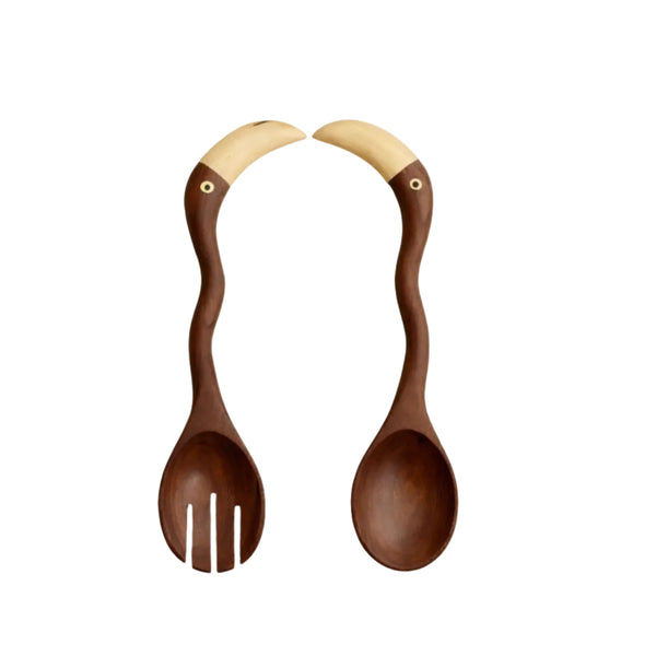 Toucan salad servers - hand-carved toucan-motif tropical hardwood, Guadalupe, Venezuela