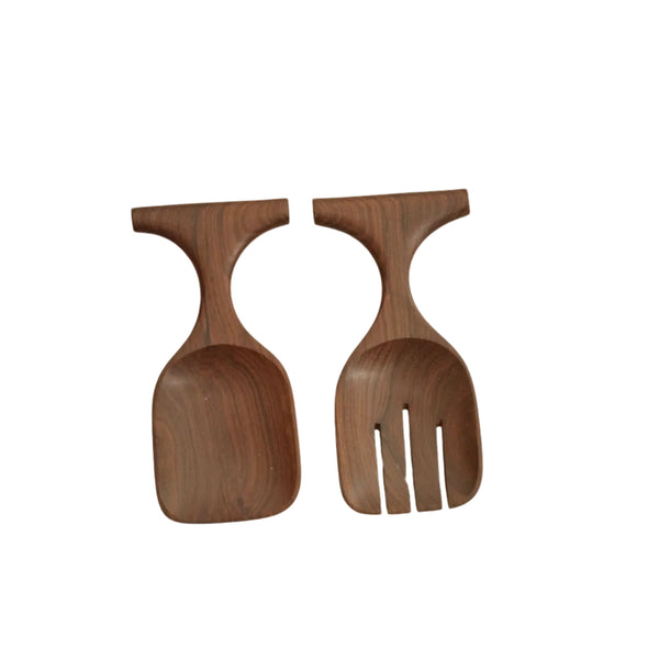 Lara whale mini salad servers - hand-carved tropical hardwood with whale motif, Guadalupe, Venezuela