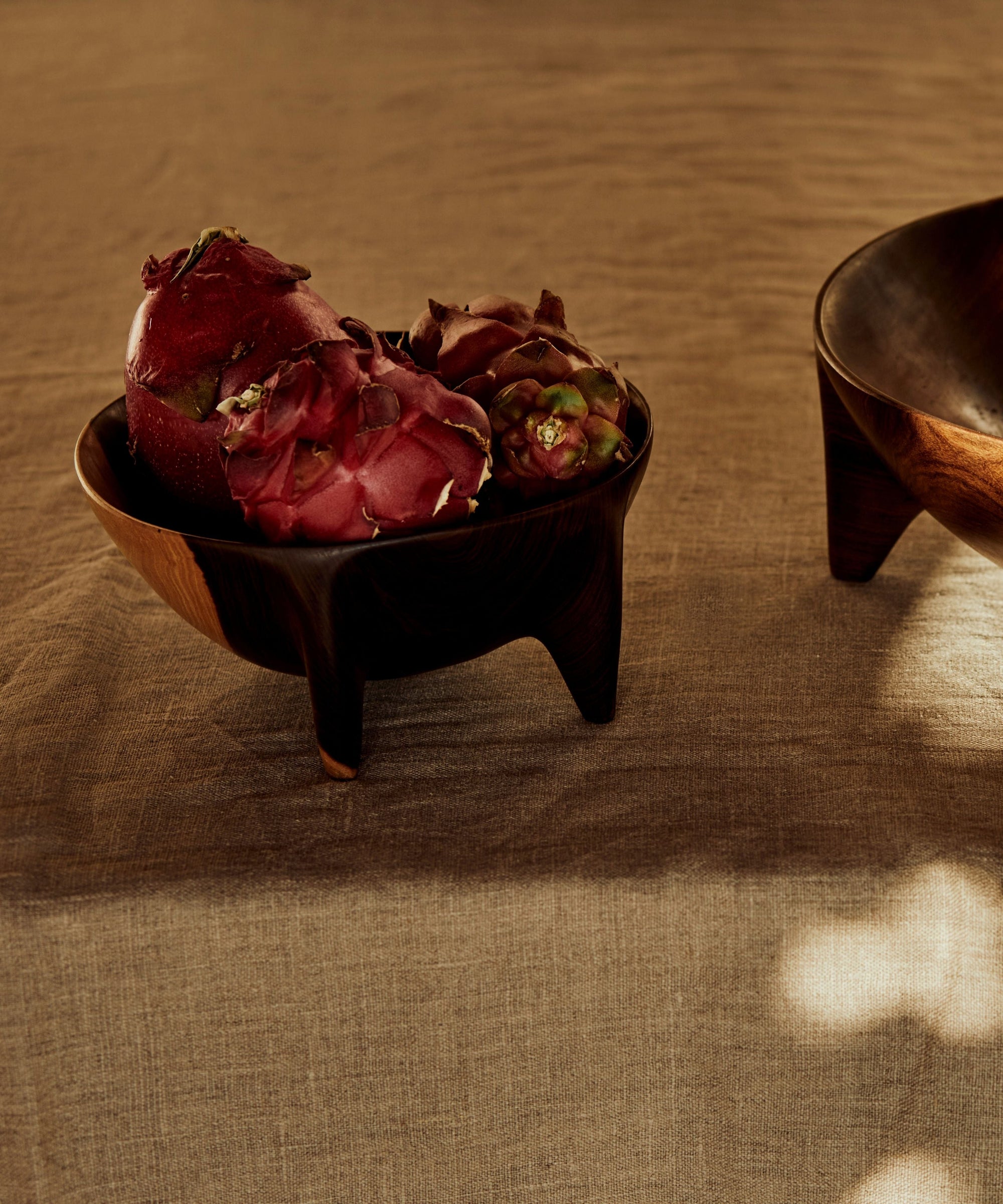 Lara three-legged wood bowl, hand-finished with natural oils