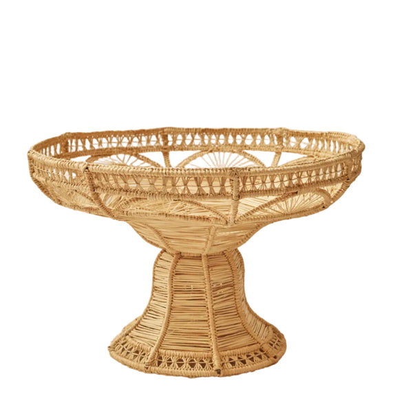 Deco pedestal fruit bowl in Natural - handwoven Iraca palm, Usiacuri, Colombia