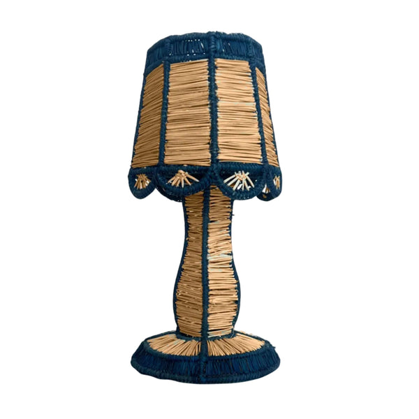 Dayana dining table lamp in handwoven deep blue iraca palm, Usiacurí, Colombia