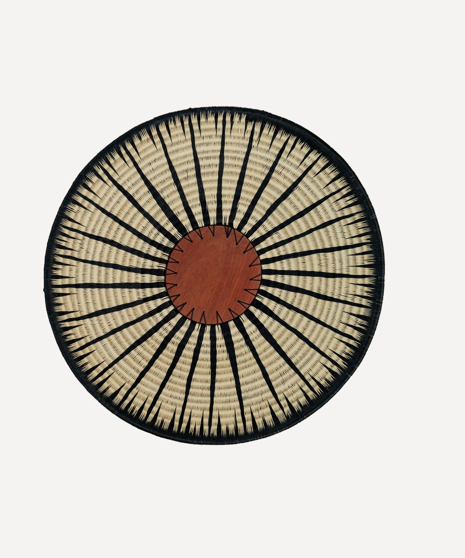 Lluvia bowl in black and white — handwoven Werregue palm, Wounaan artisans, Choco, Colombia