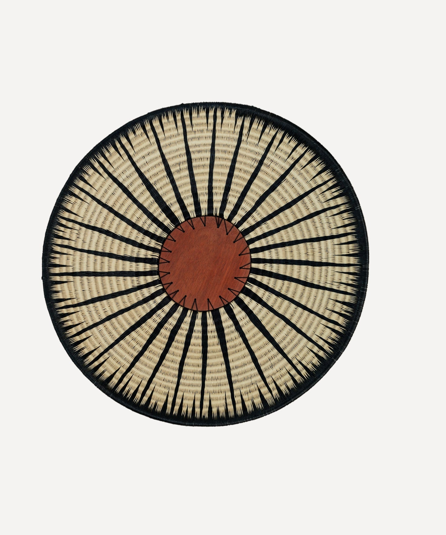 Lluvia bowl in black and white — handwoven Werregue palm, Wounaan artisans, Choco, Colombia