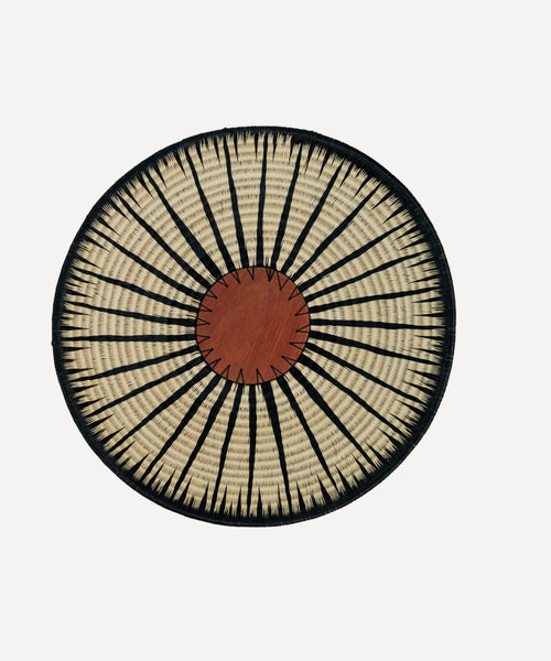 Lluvia bowl in black and white — handwoven Werregue palm, Wounaan artisans, Choco, Colombia