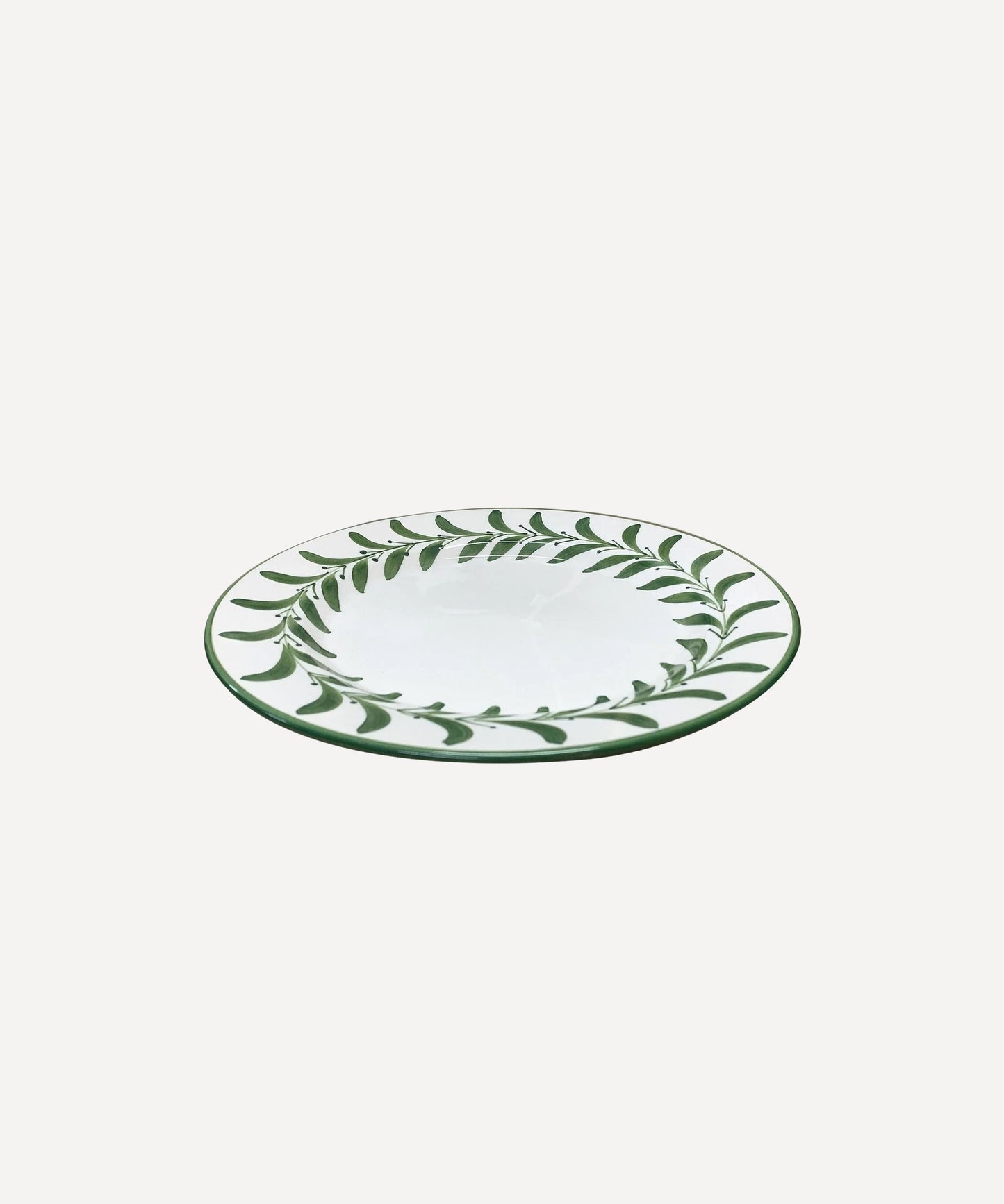 Helecho Side Plate Fern Green detail — freehand botanical fern motif, Carmen del Viboral