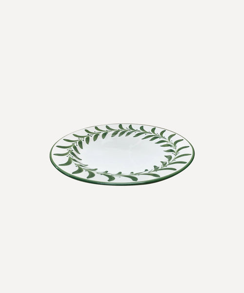Helecho Side Plate Fern Green detail — freehand botanical fern motif, Carmen del Viboral