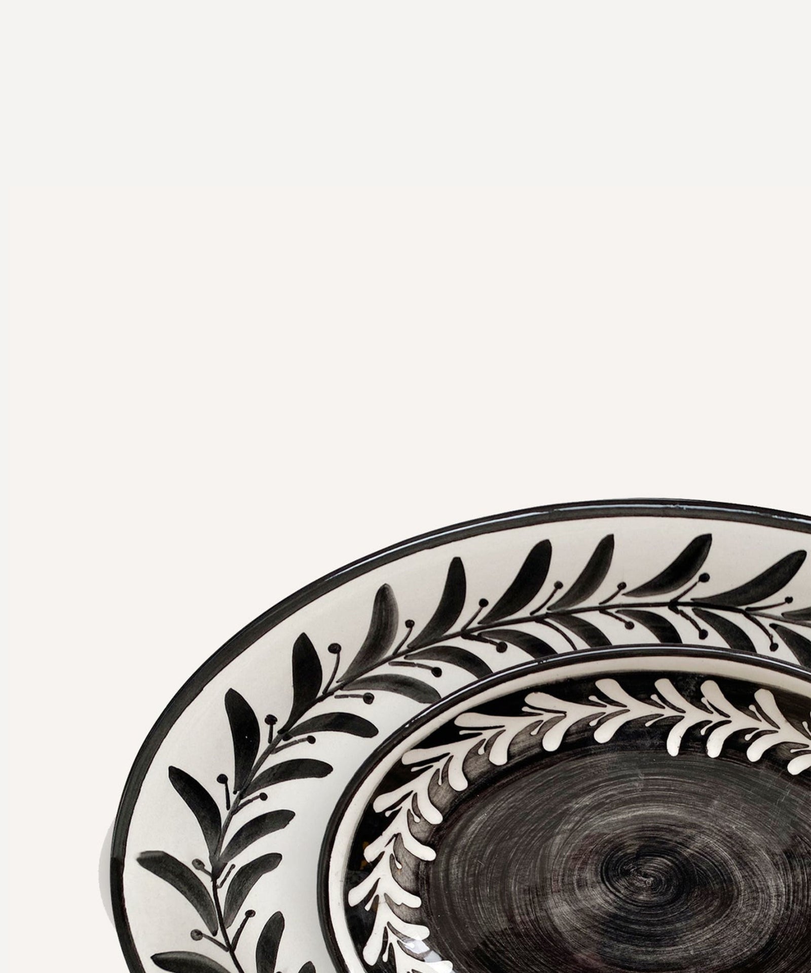 Set of two Jet Black Helecho serving platters, hand-painted Colombian ceramic