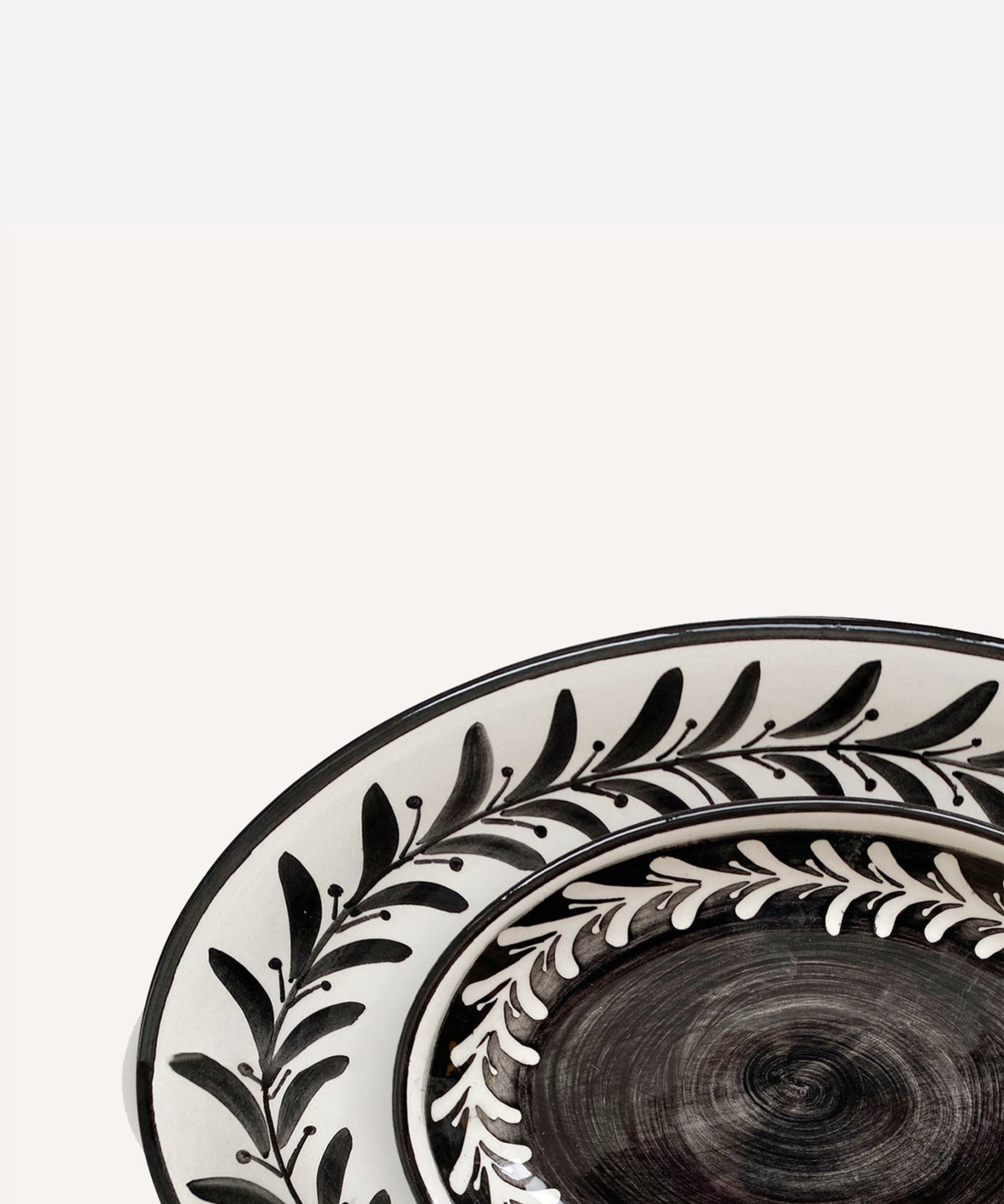 Set of two Jet Black Helecho serving platters, hand-painted Colombian ceramic