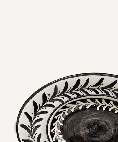 Set of two Jet Black Helecho serving platters, hand-painted Colombian ceramic