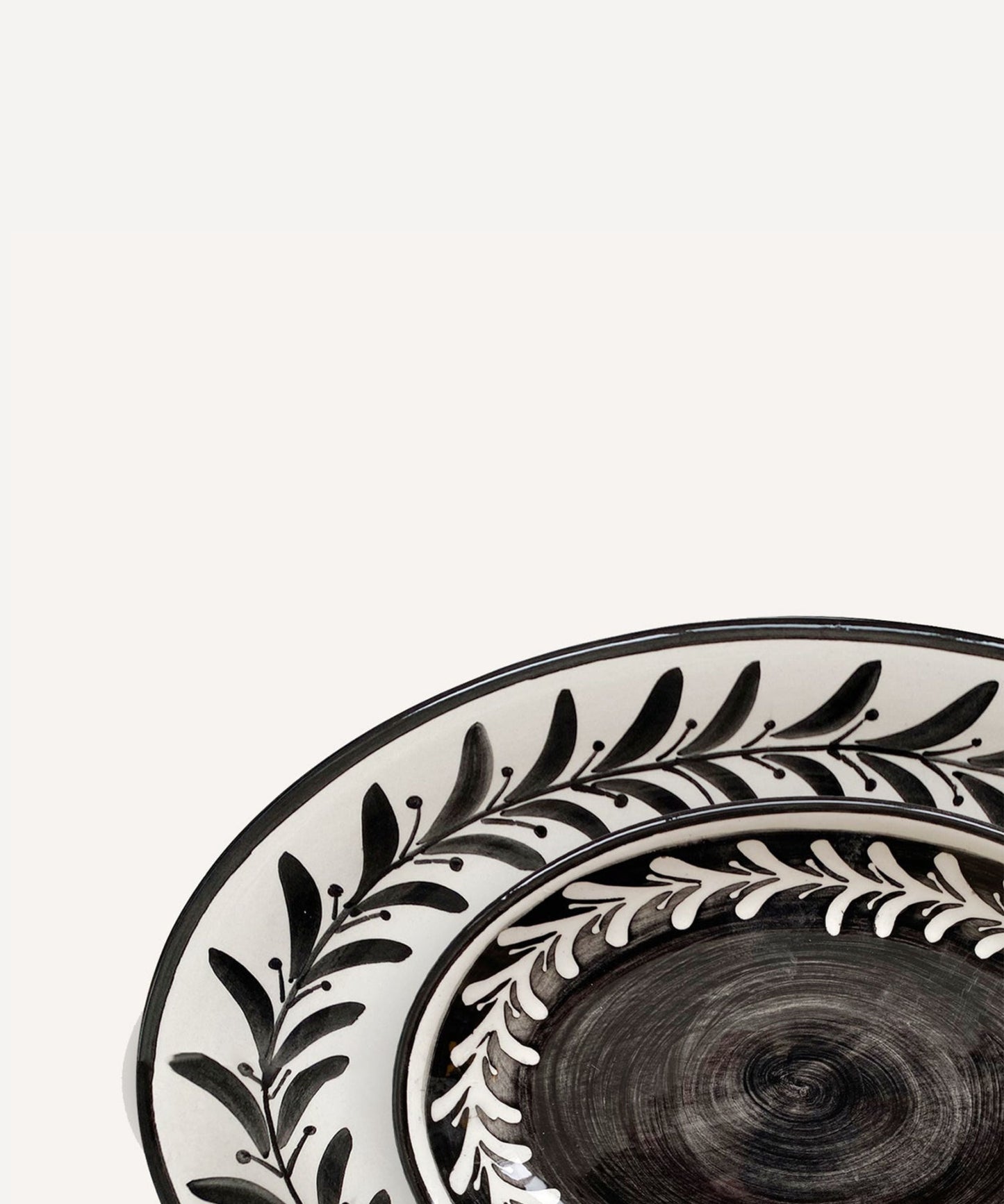 Set of two Jet Black Helecho serving platters, hand-painted Colombian ceramic