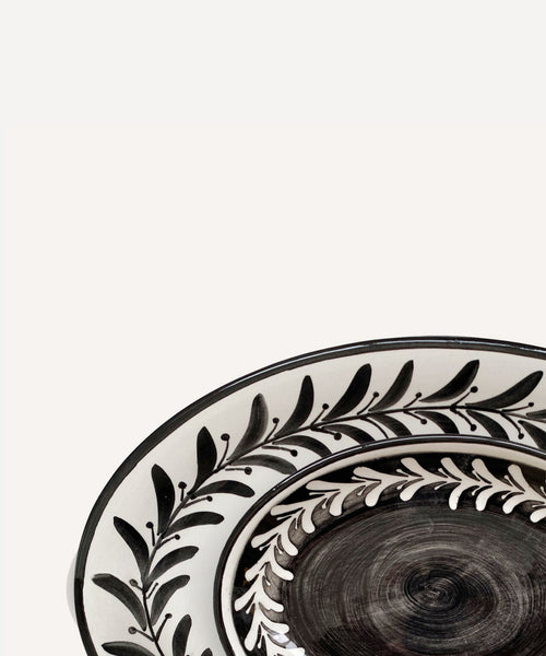 Set of two Jet Black Helecho serving platters, hand-painted Colombian ceramic