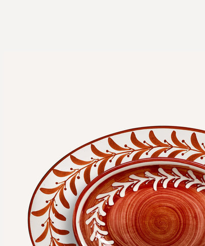 Rust red Helecho serving platter, hand-painted fern wreath ceramic from Carmen del Viboral