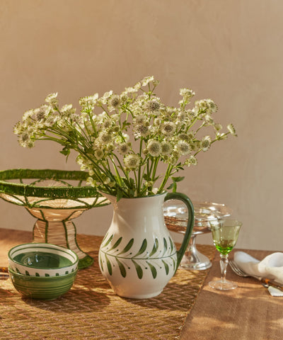 Hand-painted Helecho bowl in Fern Green, fern wreath motif, Carmen del Viboral