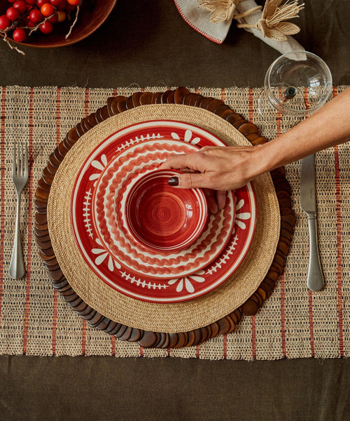 Rust Red Helecho bowl, hand-painted fern wreath Colombian ceramic