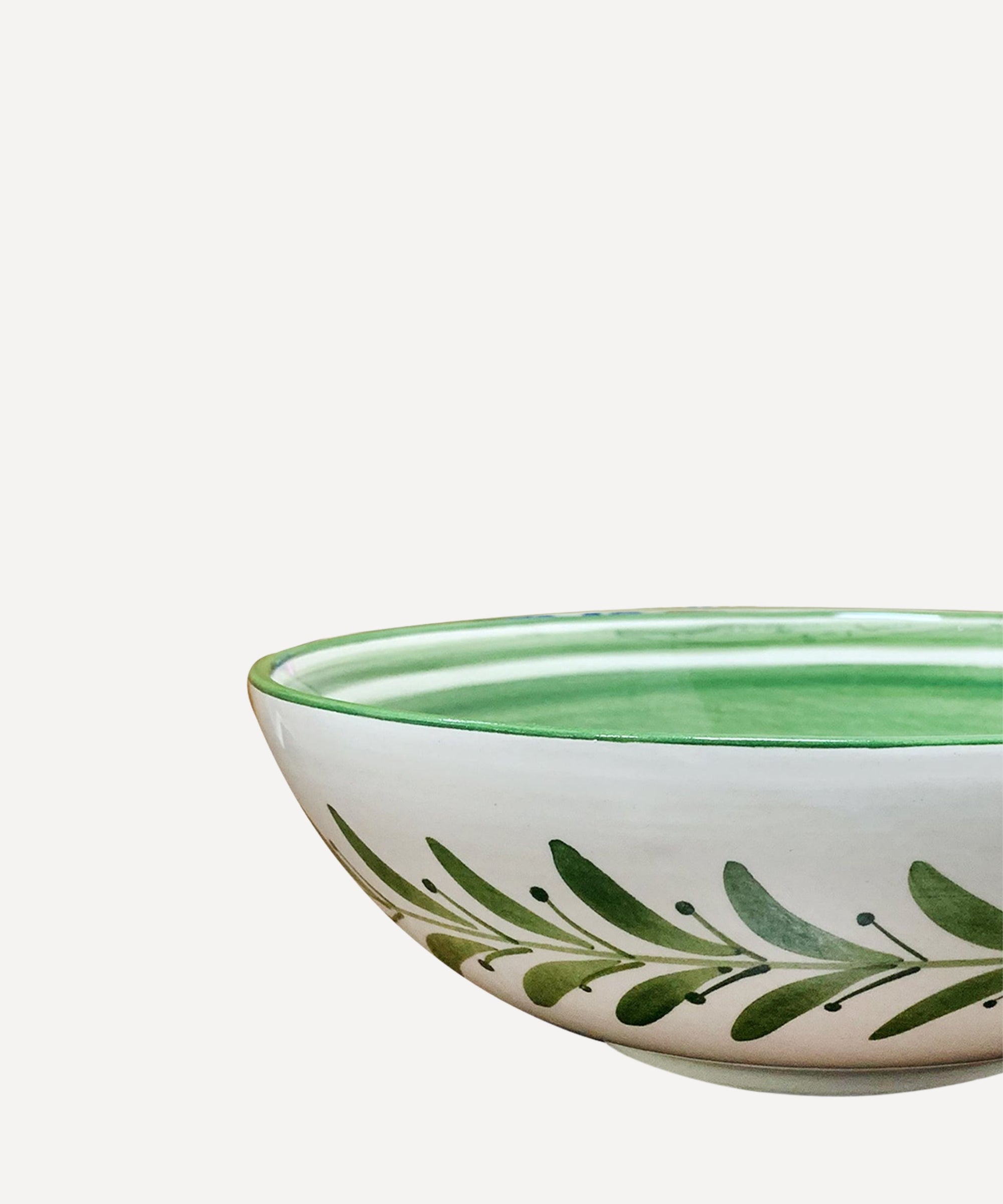 Hand-painted Helecho salad bowl in Fern Green, fern wreath motif, Carmen del Viboral