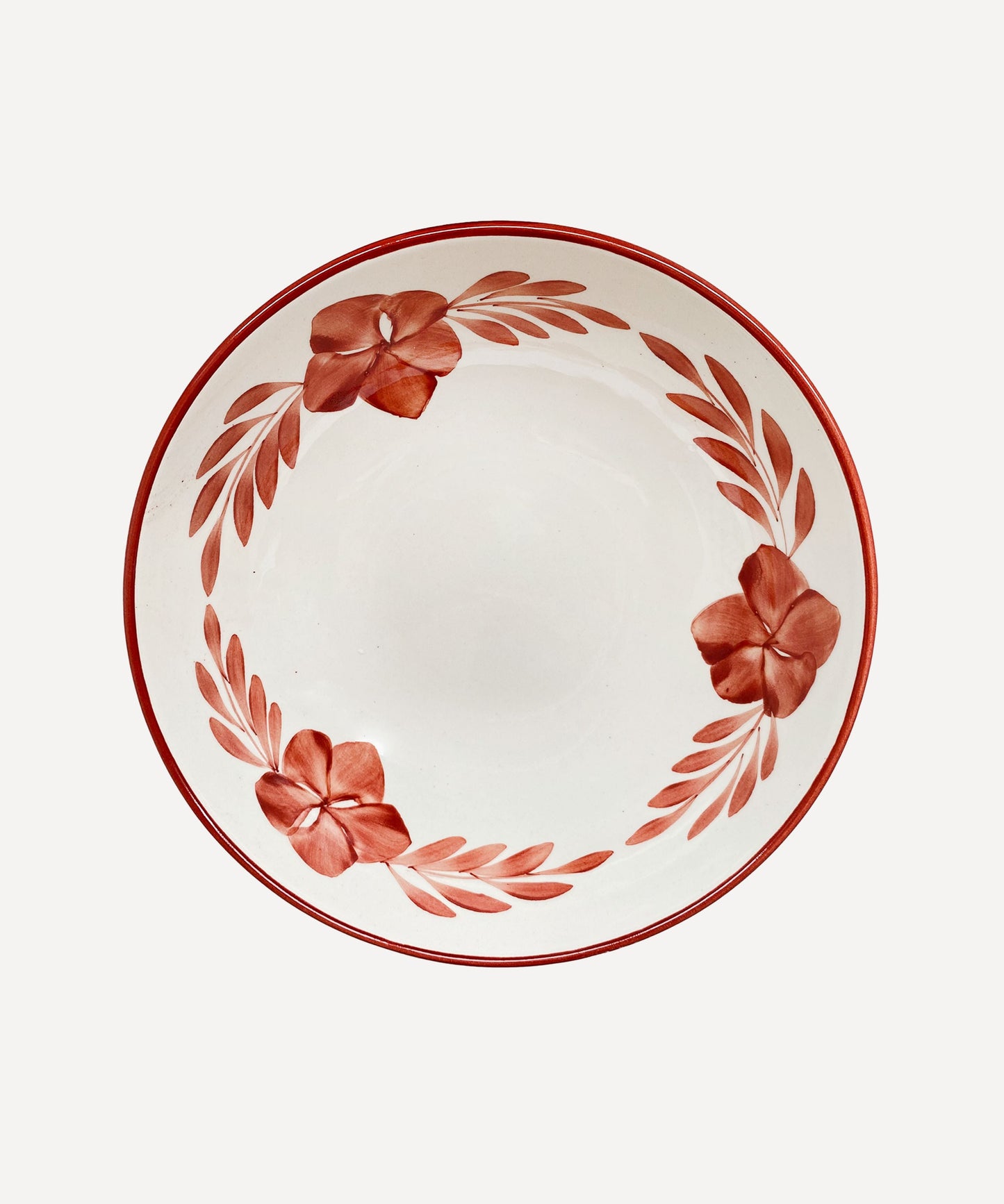 Hand-painted Flor salad bowl in Rust Red, floral design, Carmen del Viboral