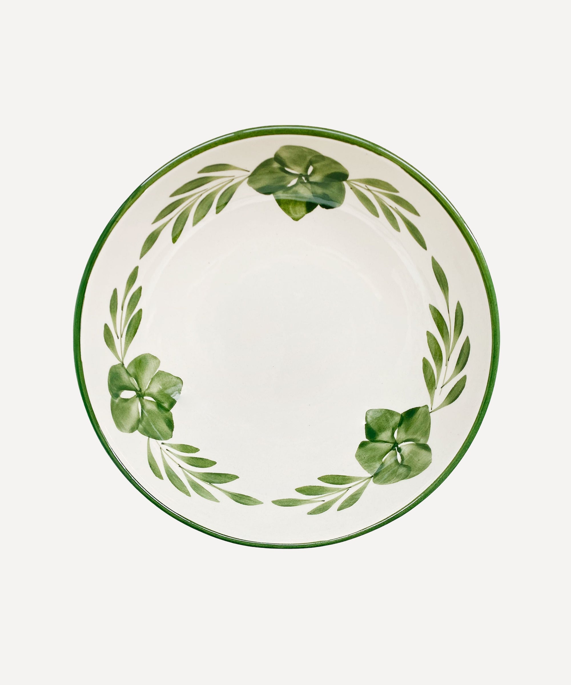 Hand-painted Flor salad bowl in Fern Green, floral design, Carmen del Viboral